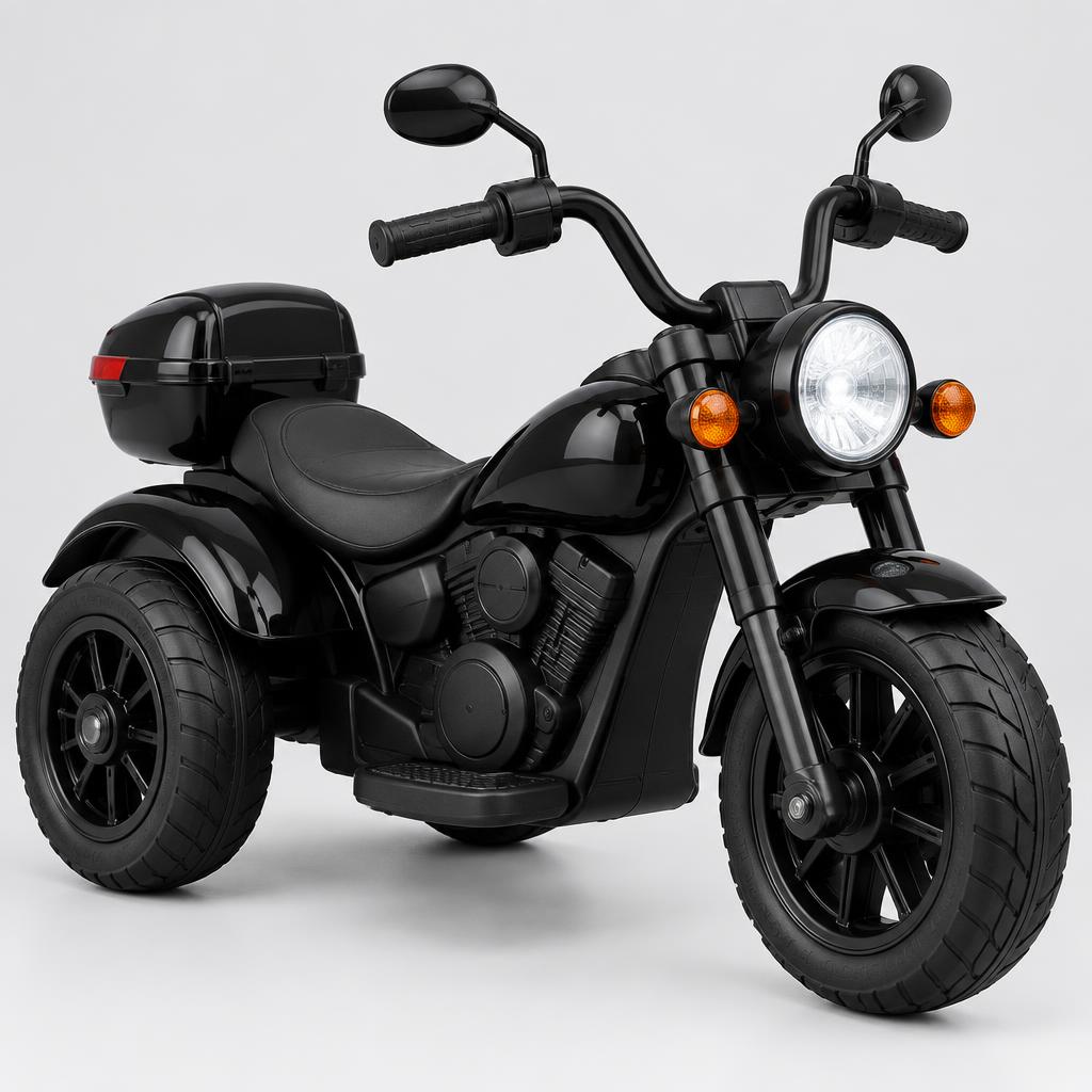 Mini Moto Elétrica Infantil Triciclo — Preta com Luz e Sons