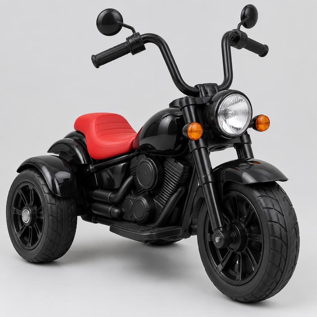 Moto Elétrica Infantil Estilo Custom 6V — Preta com Banco Vermelho