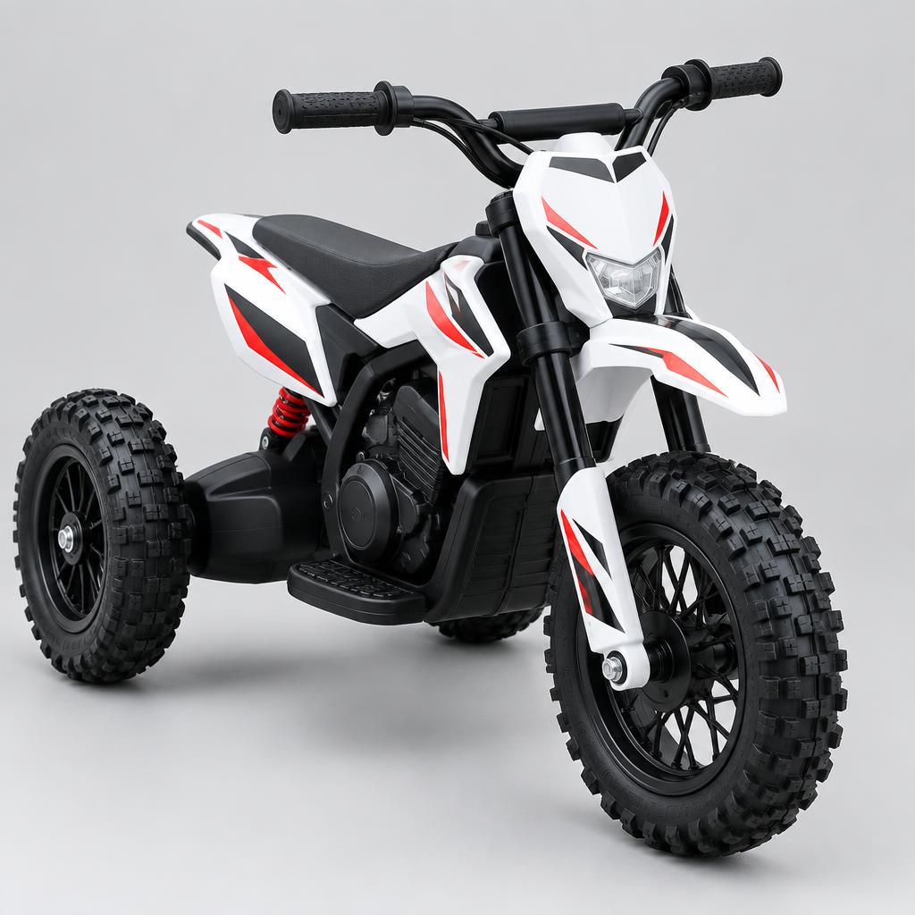 Moto Elétrica Infantil Estilo Cross — Branca com Rodinhas