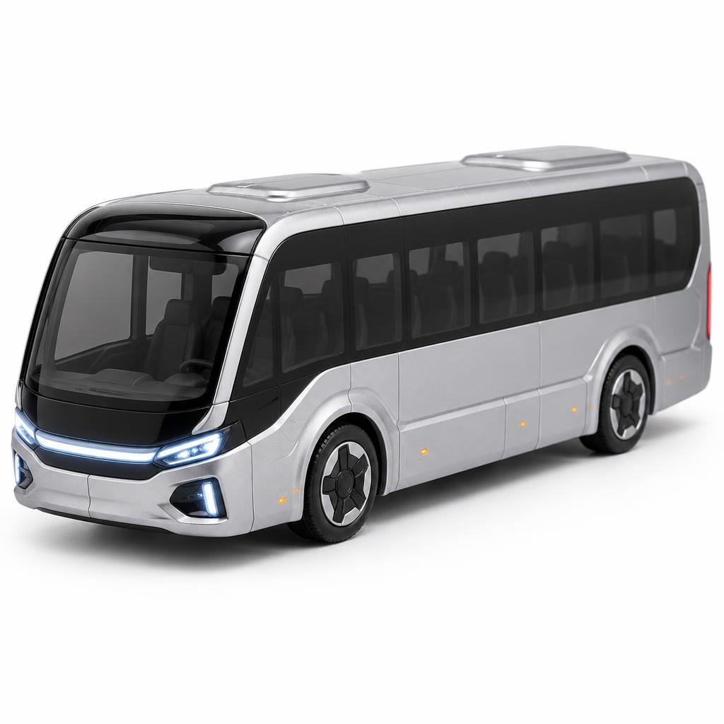 Ônibus Futurista Prateado com Luzes e Som