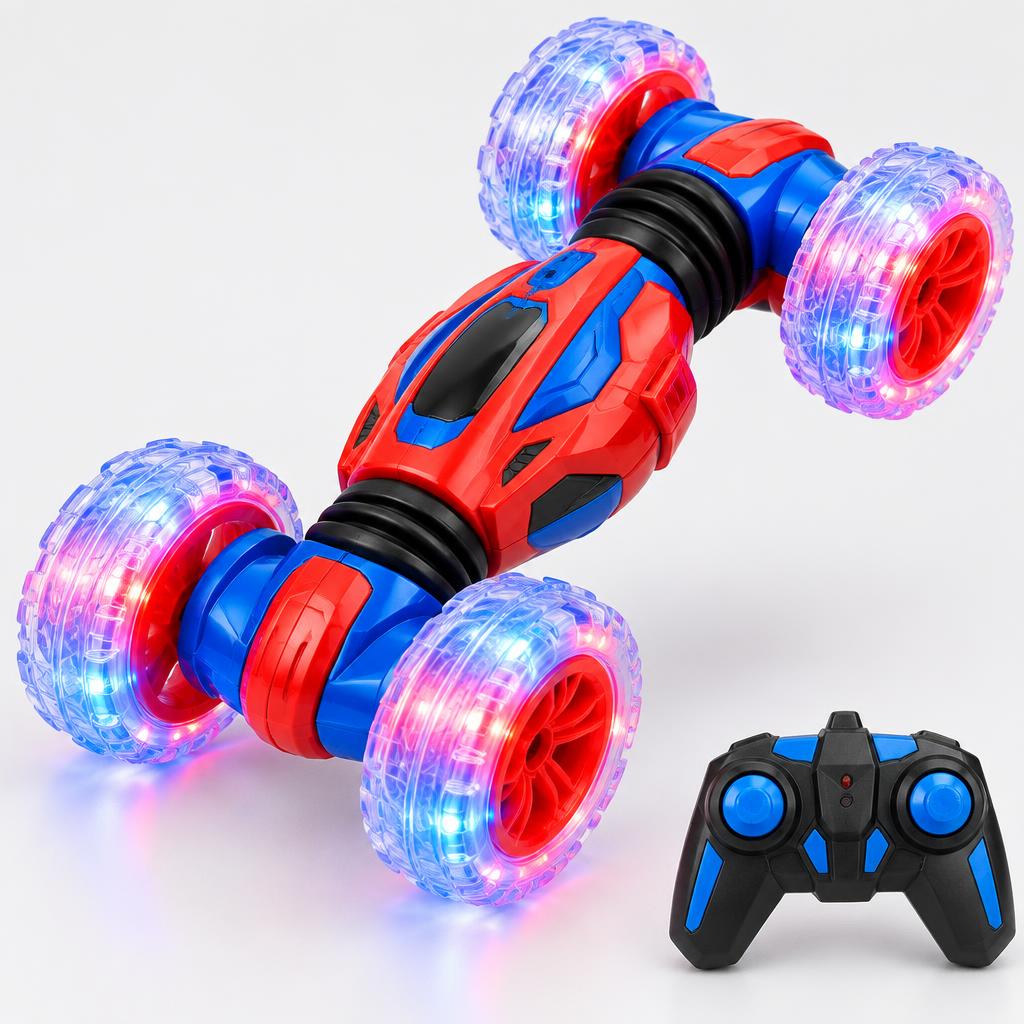 Carrinho de Controle Remoto Acrobático 360° — Vermelho com Luzes LED