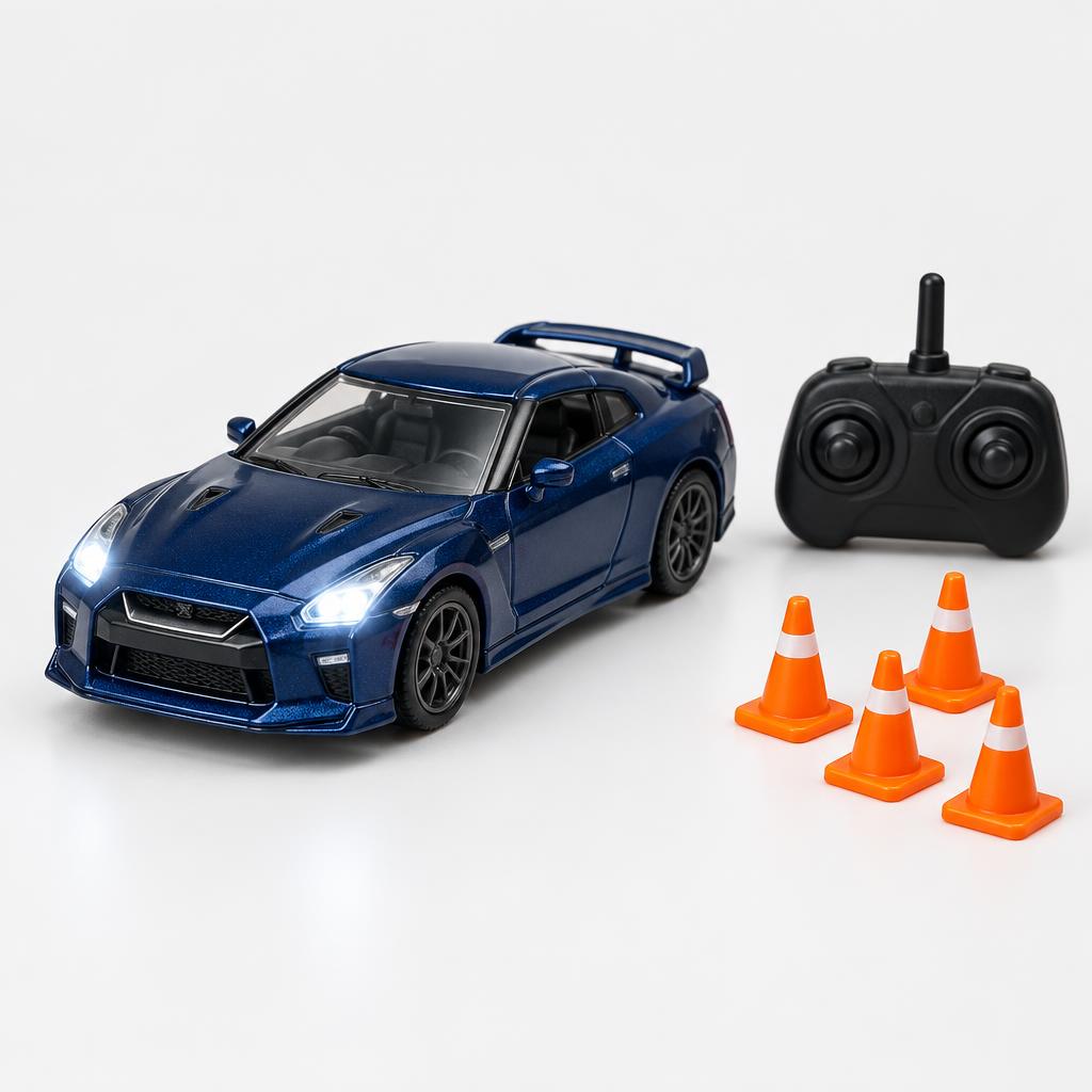 Carro de Controle Remoto de Metal em Miniatura 1:64 — Azul com Luz