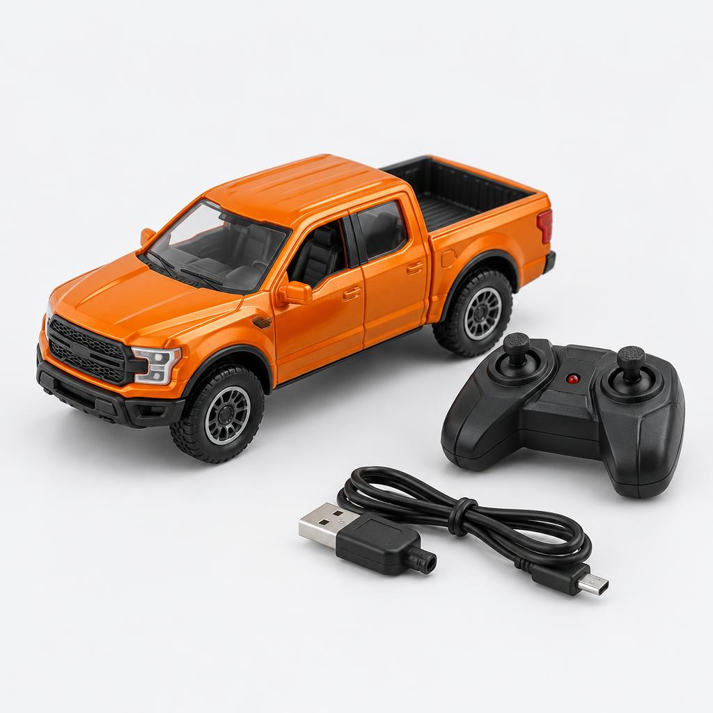 Carrinho de Controle Remoto de Metal Escala 1:64 — Picape Laranja